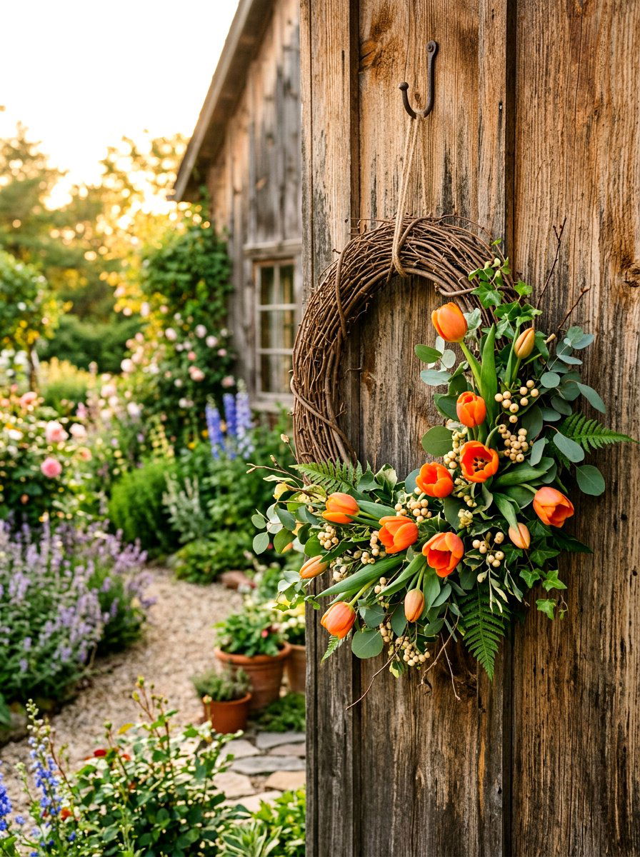 Grapevine Tulip Wreath - 25 Spring Tulip Wreath Ideas