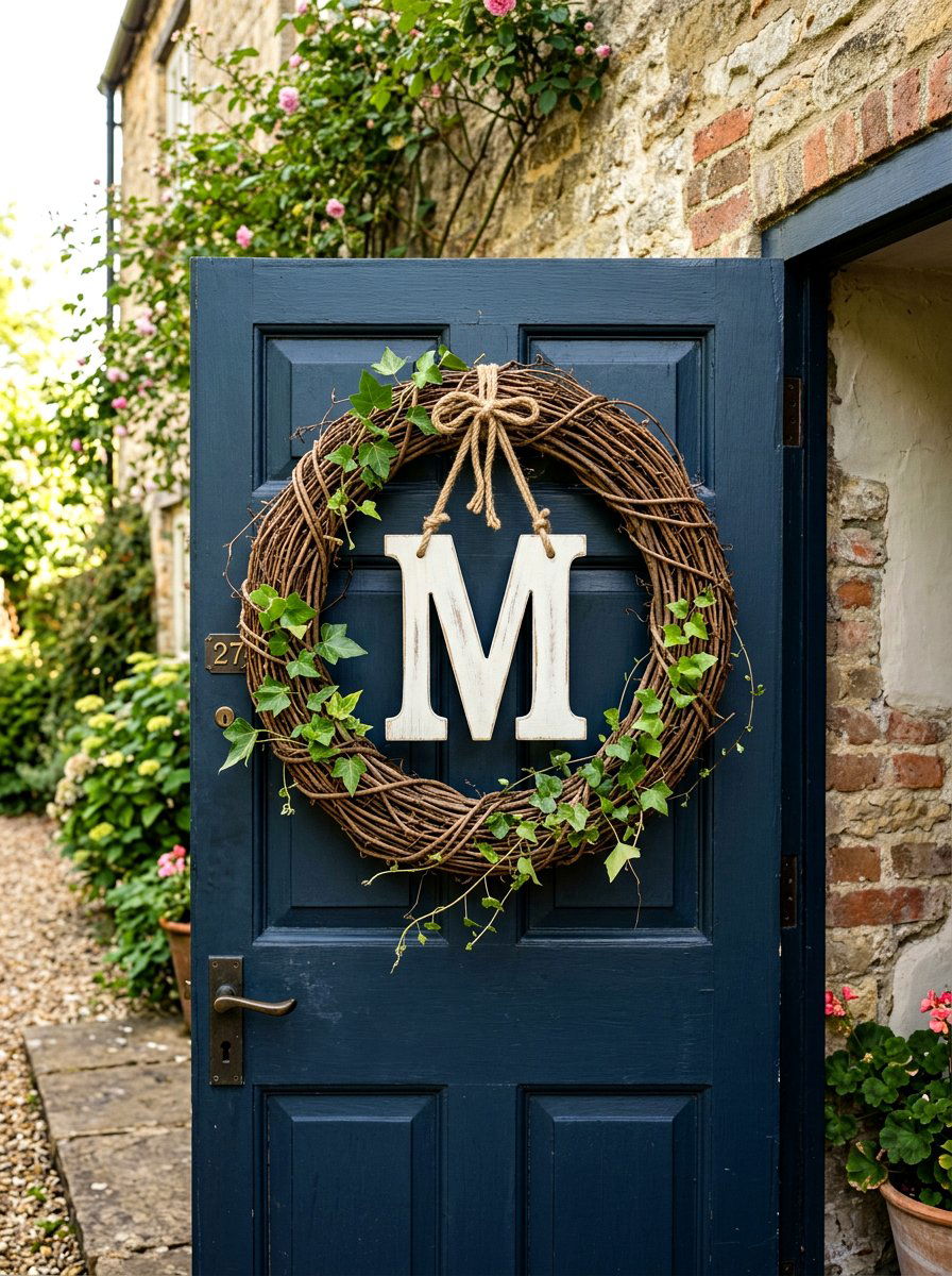Grapevine Wreath With Wooden Letter - 25 Spring Monogram Wreath Ideas