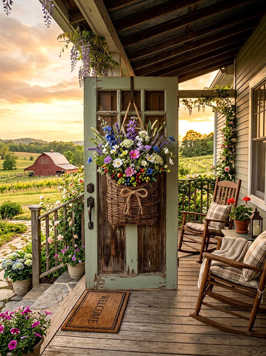 Grapevine door basket - 25 Spring Hanging Basket Door Ideas