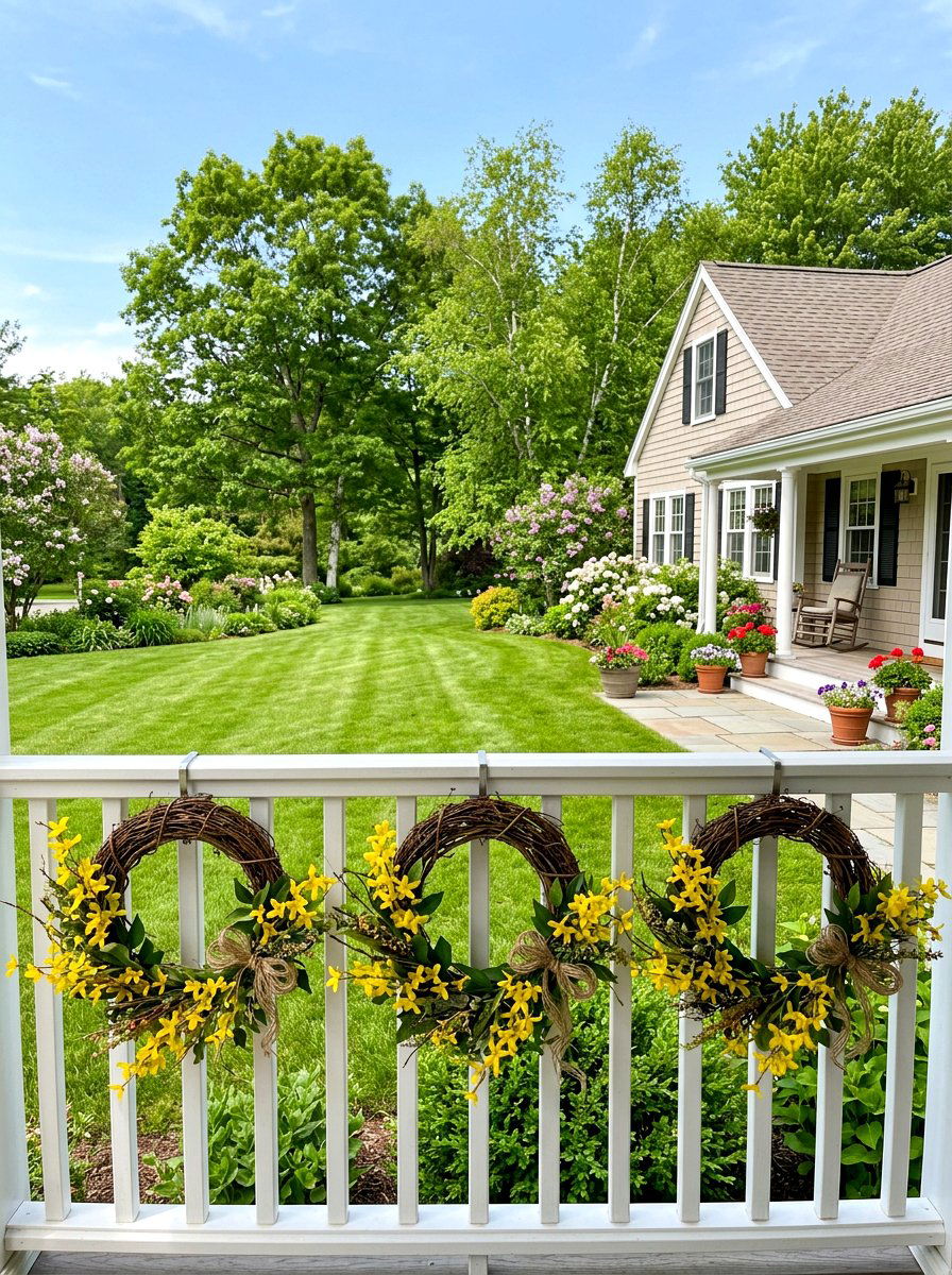Grapevine wreath for porch railing - 25 Spring Porch Railing Decor Ideas