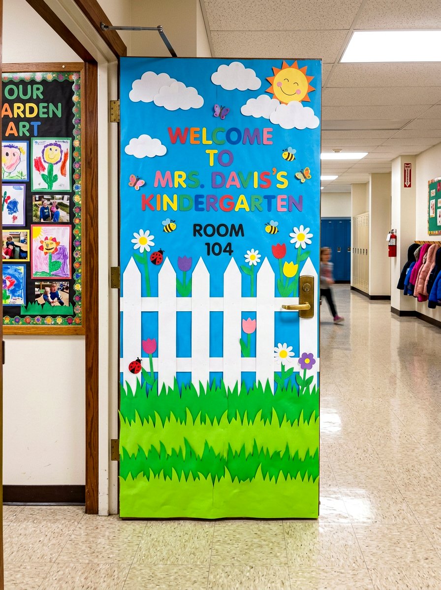 Grass And Picket Fence Classroom Door - 25 Spring Door Decoration Ideas for Classroom