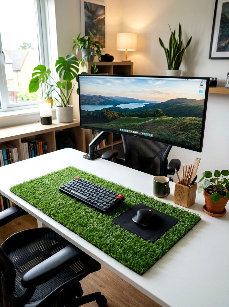 Grass Desk Mat - 25 Spring Cubicle Decor Ideas