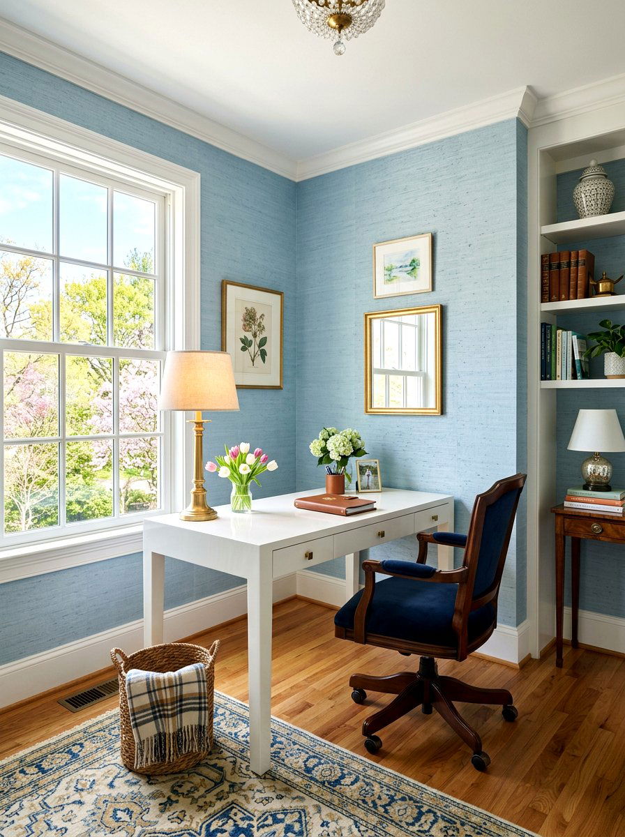 Grasscloth Wallpaper Office - 25 Spring Preppy Decor Ideas