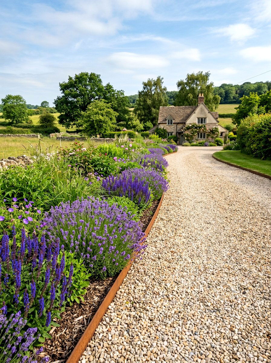 Gravel Driveway With Flower Border - 25 Spring Driveway Decor Ideas