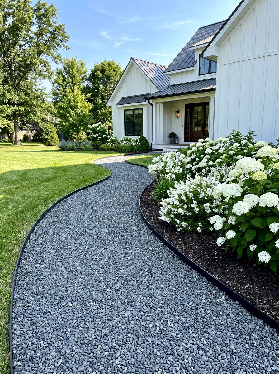 Gravel walkway with metal edging - 25 Spring Entryway Walkway Ideas