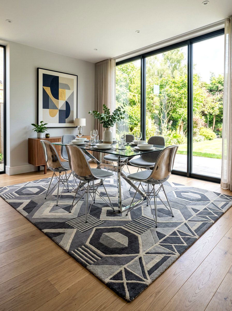 Gray Geometric Rug - 25 Spring Dining Room Rug Ideas