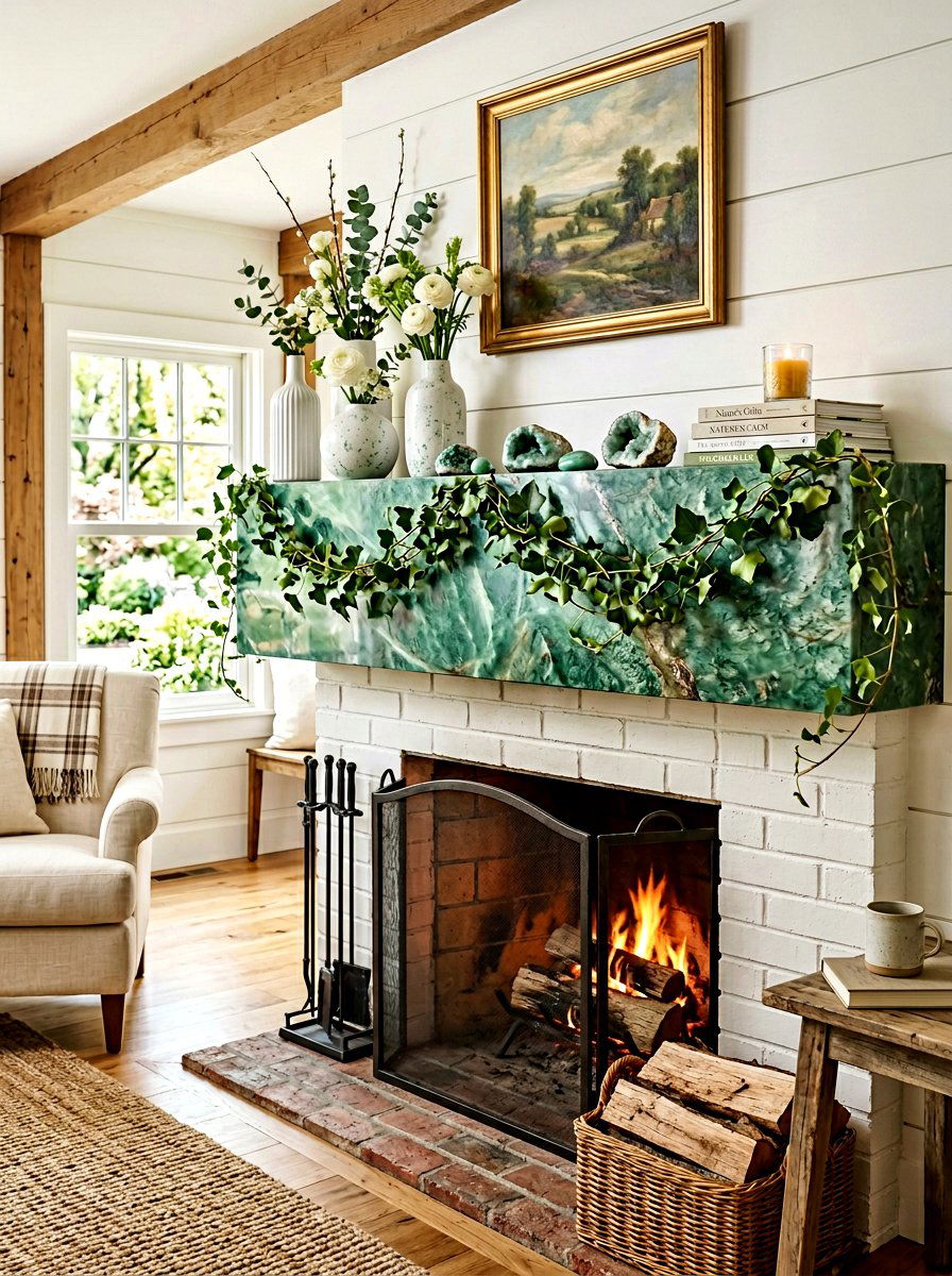 Green Aventurine Mantel - 25 Spring Crystal Decor Ideas