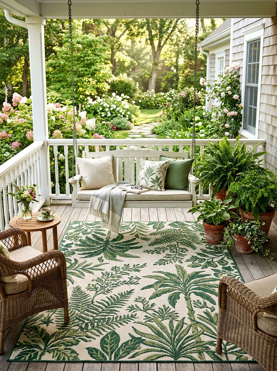 Green Botanical Porch Rug - 25 Spring Outdoor Rug Ideas