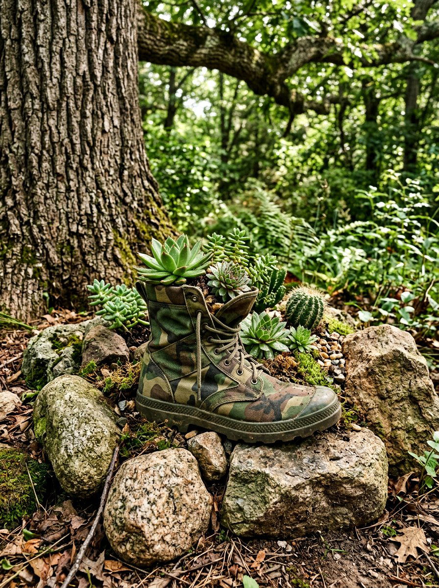Green Camo Boot Planter - 25 Spring Rubber Boot Planter Ideas