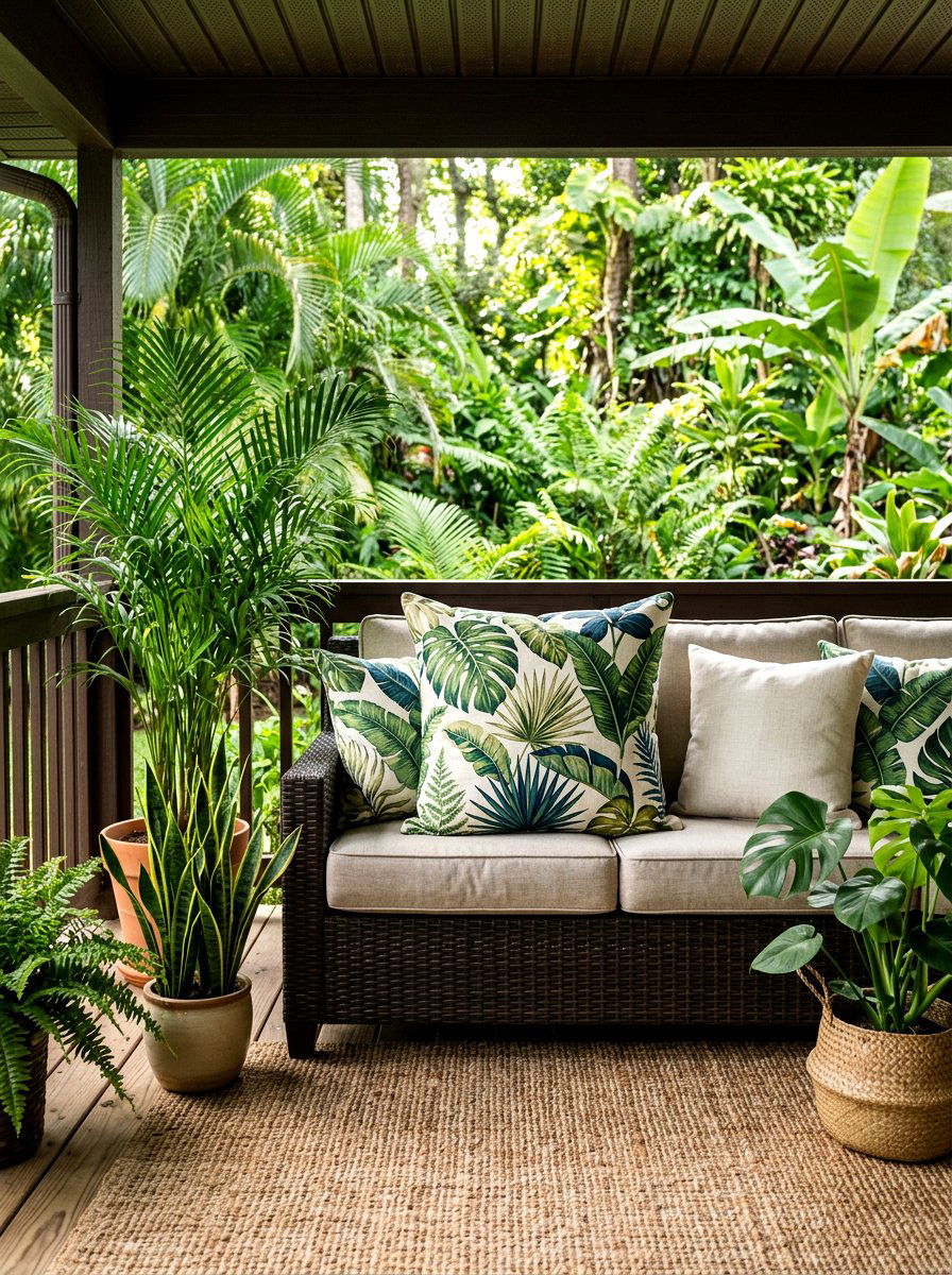 Green Leaf Print Pillow - 25 Spring Porch Pillow Ideas