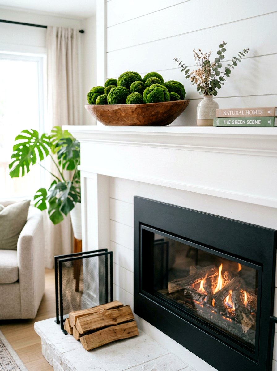 Green Moss Sphere Display - 25 Spring Fireplace Decor Ideas