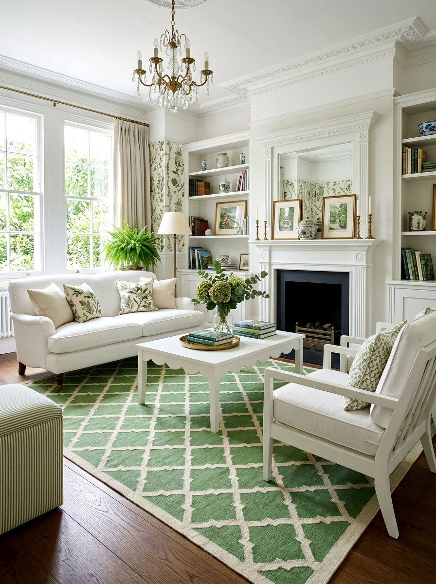 Green Trellis Rug - 25 Spring Living Room Rug Ideas