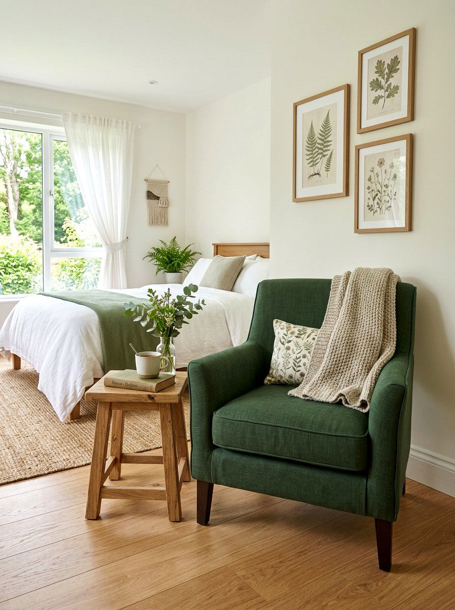 Green armchair - 25 Spring Bedroom Chair Ideas
