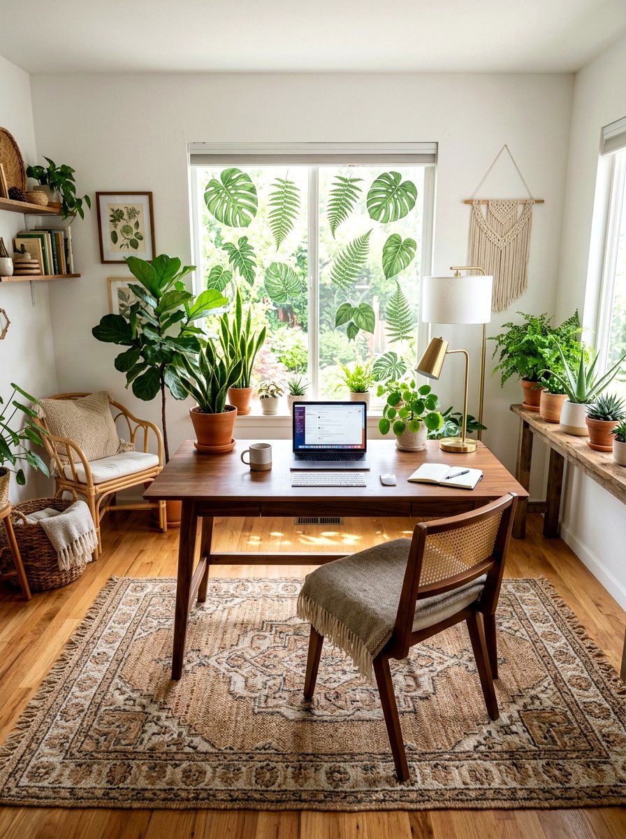 Green botanical leaf window clings - 25 Spring Window Cling Ideas