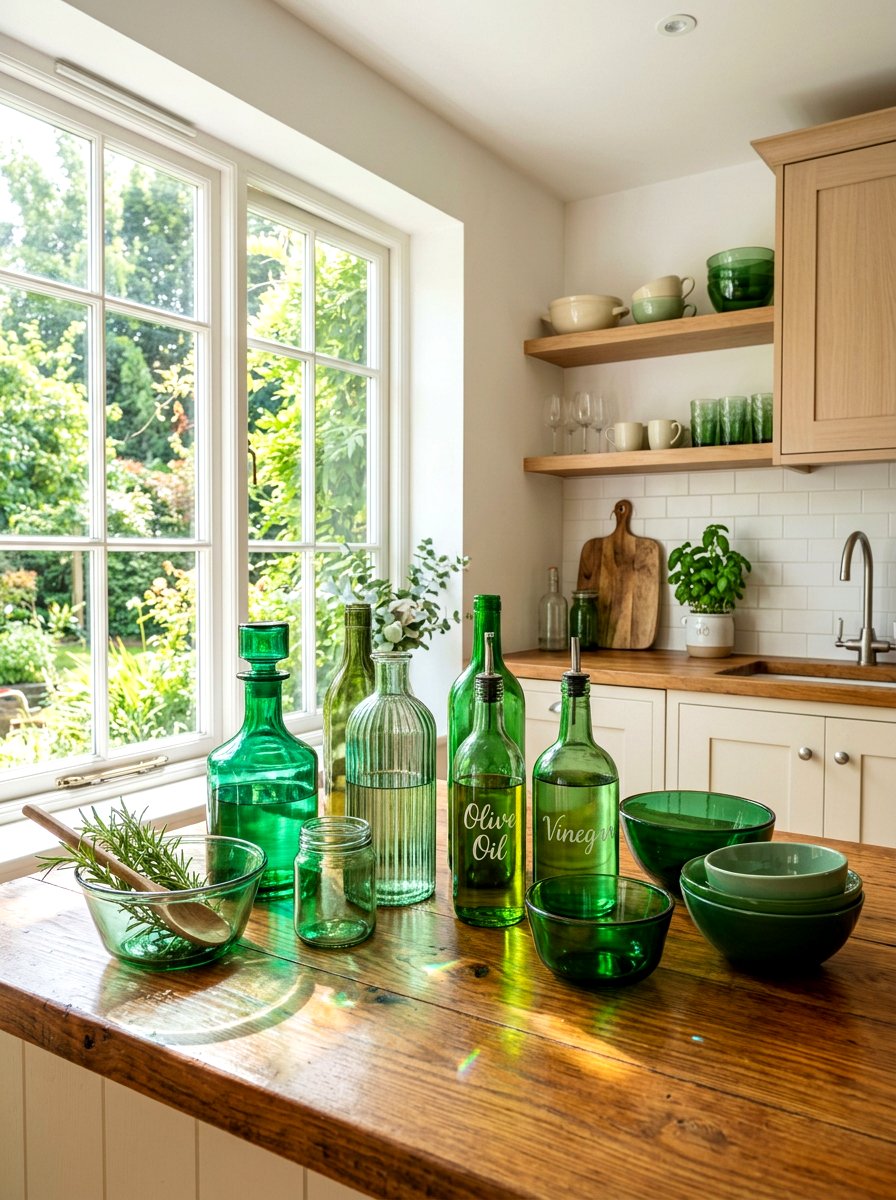 Green glass kitchen - 25 Spring Kitchen Counter Decor Ideas