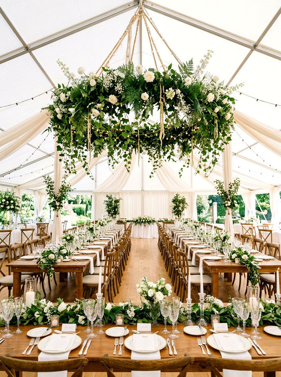 Greenery Chandelier - 25 Spring Engagement Party Decor Ideas