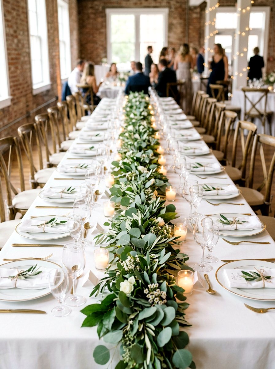 Greenery Garland Table Runner - 25 Spring Graduation Party Decor Ideas