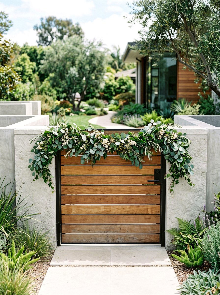 Greenery Garland Wooden Gate - 25 Spring Wooden Gate Decor Ideas