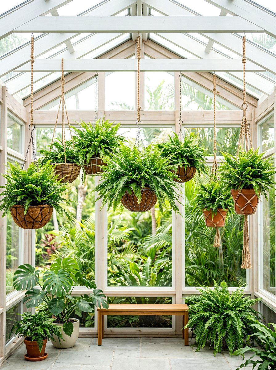 Greenery Hanging Baskets - 25 Spring Enclosed Porch Decor Ideas