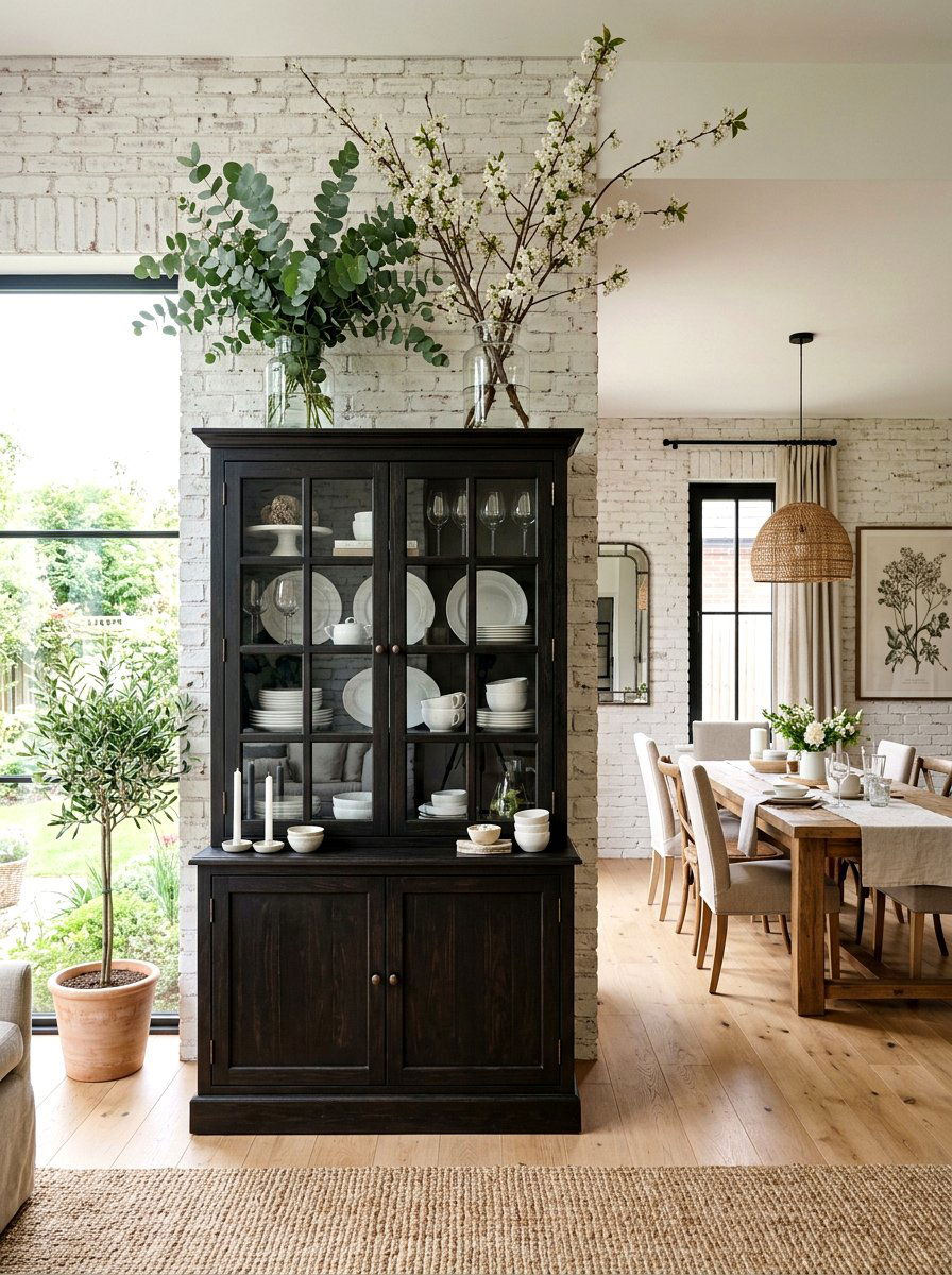 Greenery Stem - 25 Spring China Cabinet Decor Ideas