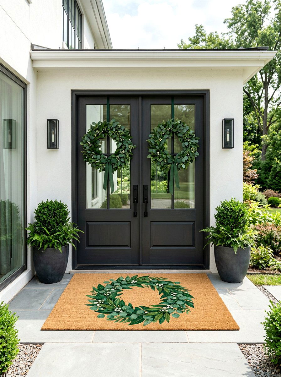 Greenery Wreath Doormat - 25 Spring Doormat Ideas