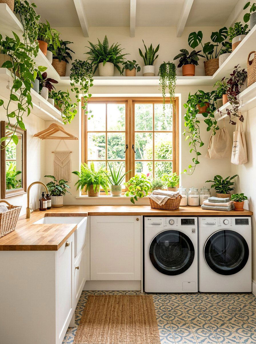 Greenery and plants - 25 Spring Laundry Room Decor Ideas