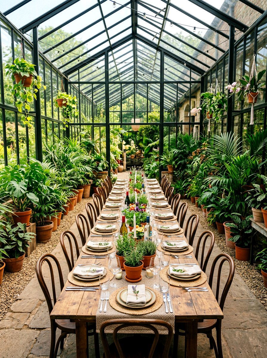Greenhouse Dining Setup - 25 Spring Champagne Brunch Ideas