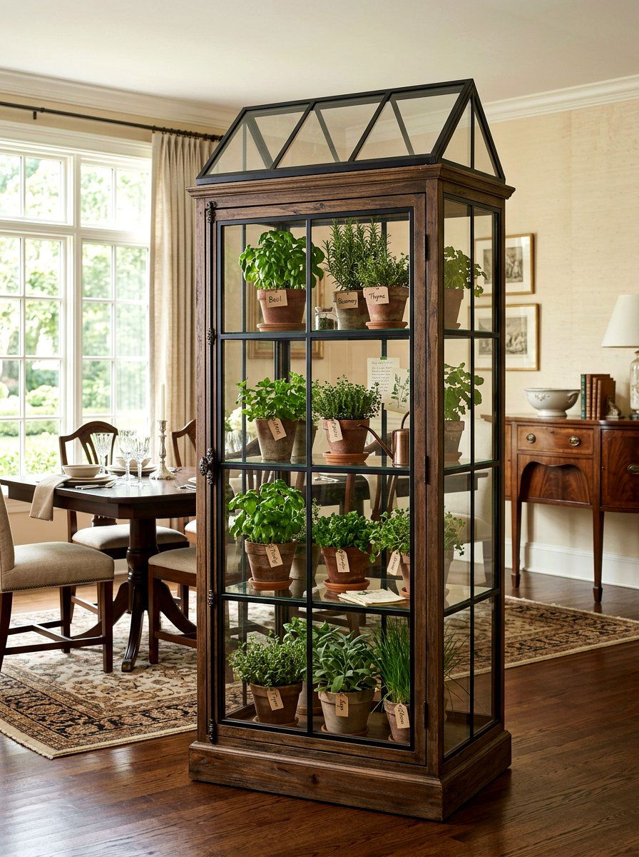 Greenhouse Herb Cabinet - 25 Spring Herb Garden Decor Ideas