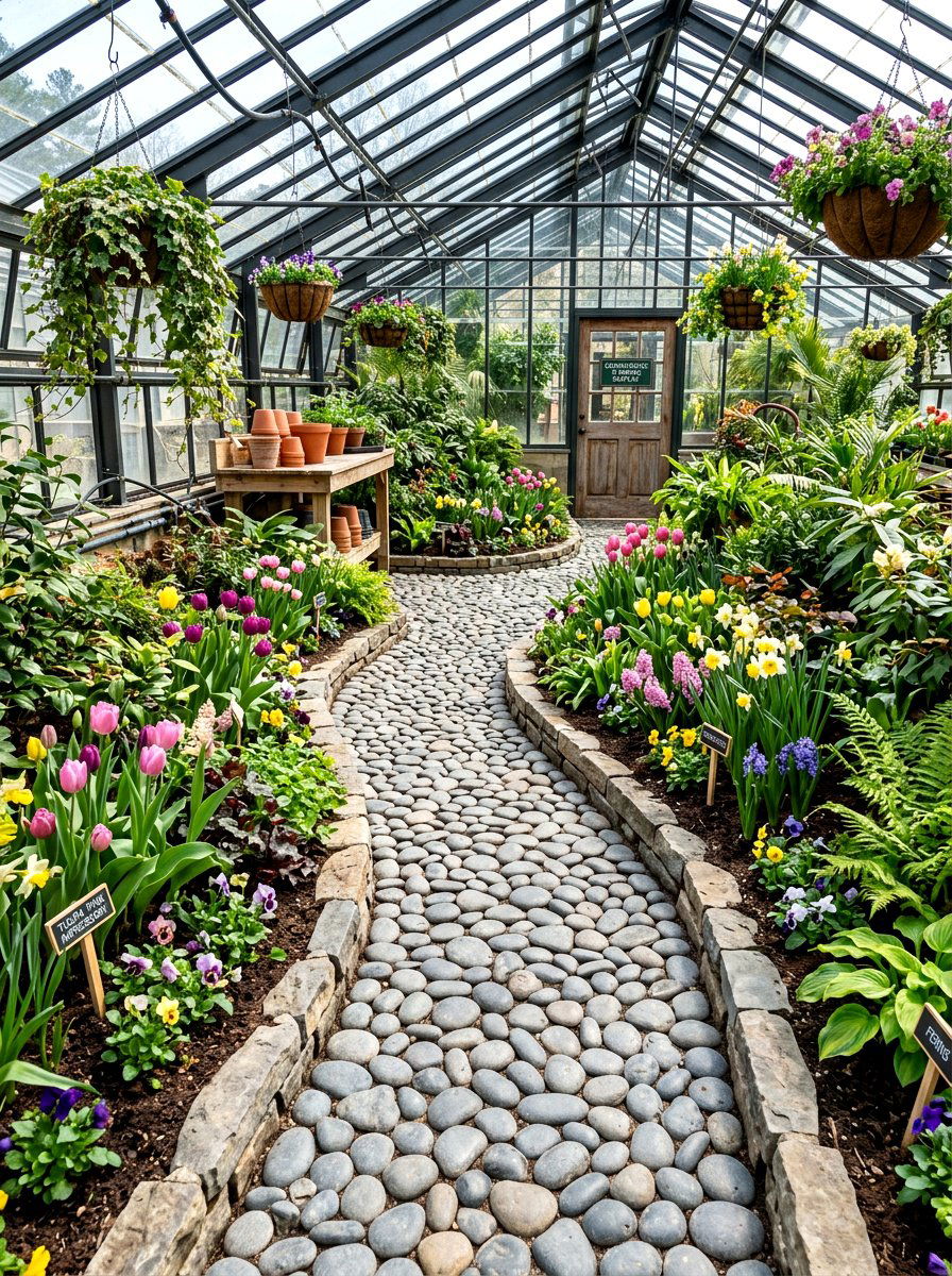 Greenhouse Stone Path Layout - 25 Spring Greenhouse Display Ideas