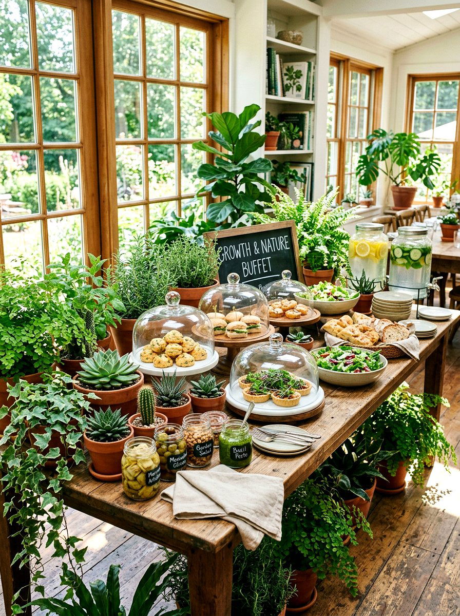 Greenhouse inspired table - 25 Spring Buffet Table Decor Ideas