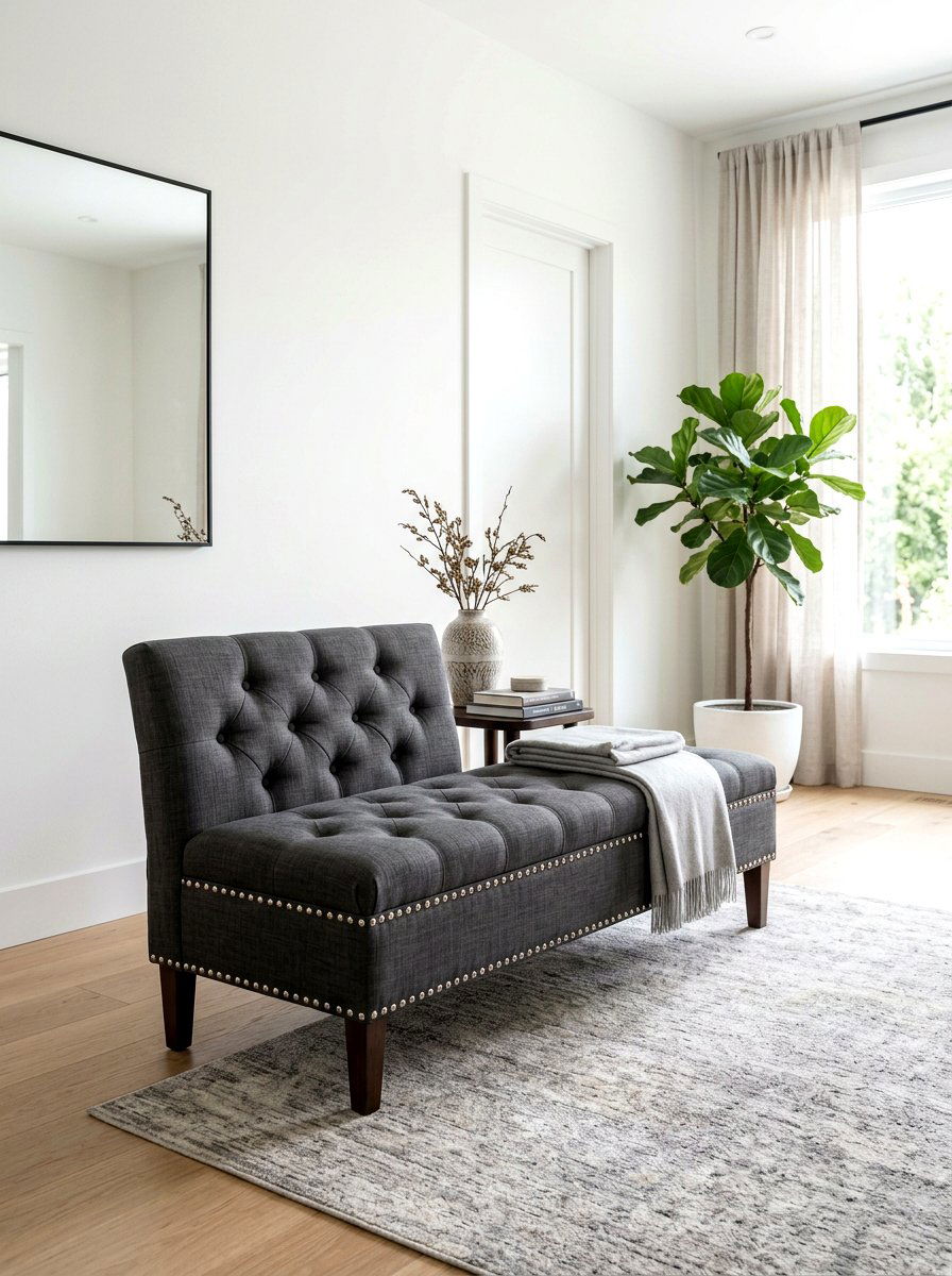 Grey Tufted Bench - 25 Spring Bedroom Bench Ideas