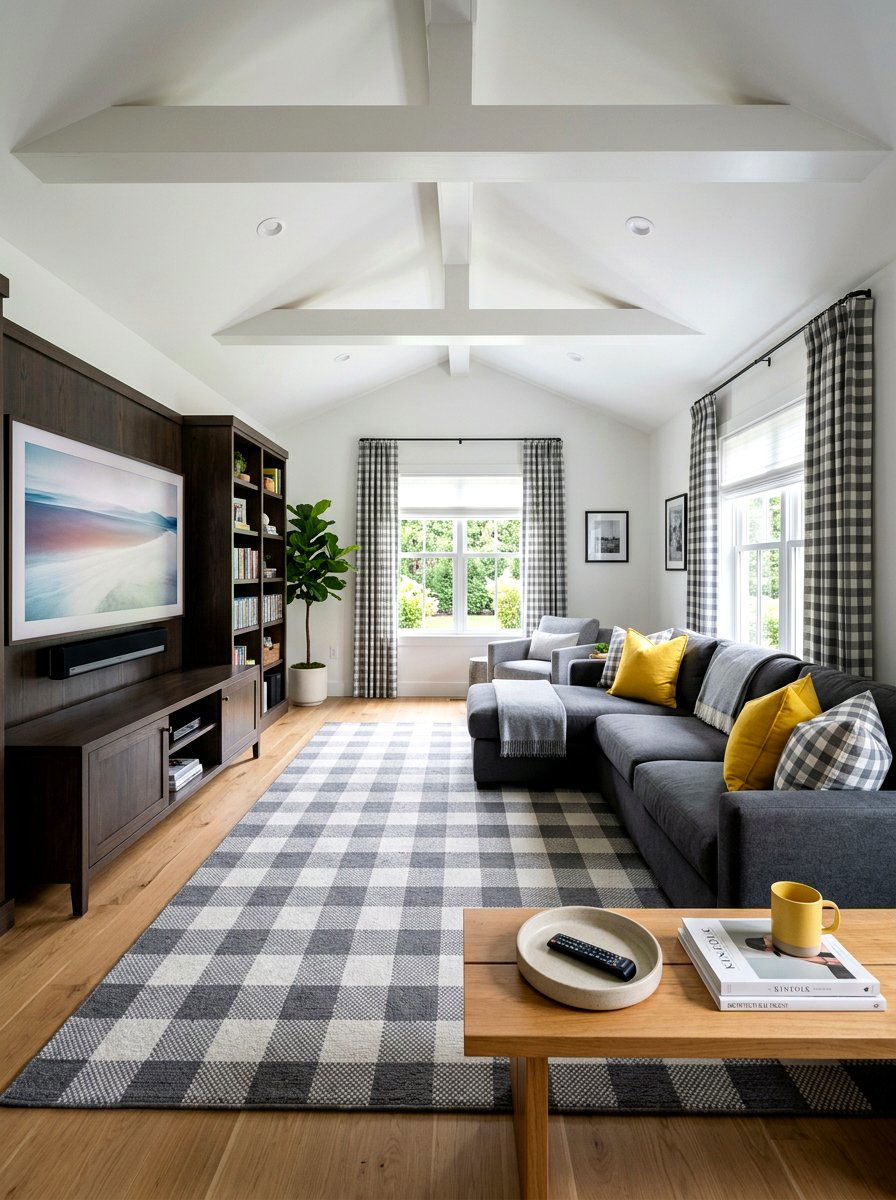 Grey gingham cozy den - 25 Spring Gingham Decor Ideas