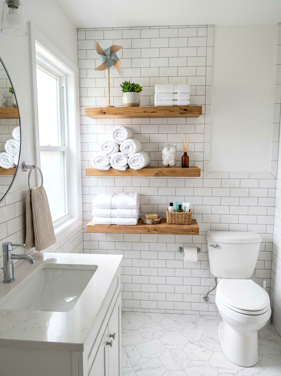 Guest Bathroom Pinwheel Shelf - 25 Spring Pinwheel Decor Ideas