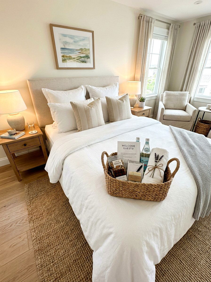 Guest Bedroom Welcome Basket - 25 Spring Seagrass Basket Decor Ideas
