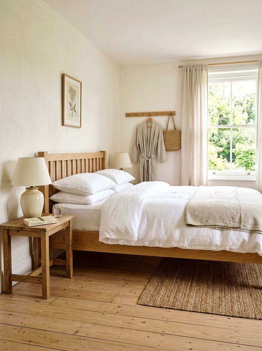 Guest Room With Unfinished Oak Bed Frame - 25 Spring Wabi Sabi Decor Ideas