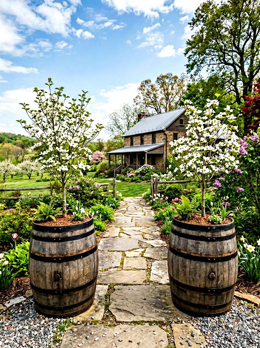 Half Barrel Planter - 25 Spring Wooden Garden Decor Ideas