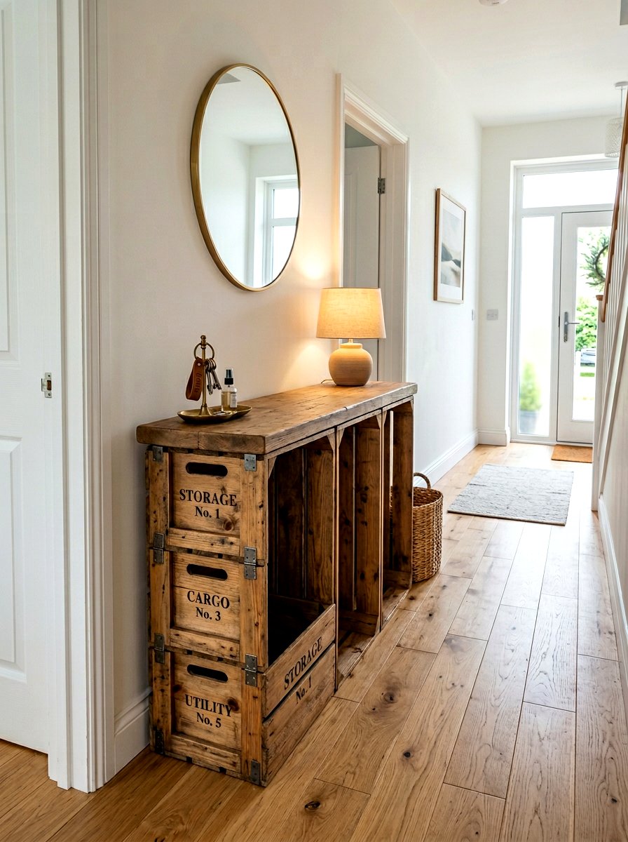 Hallway Crate Console Table - 25 Spring Vintage Crate Decor Ideas