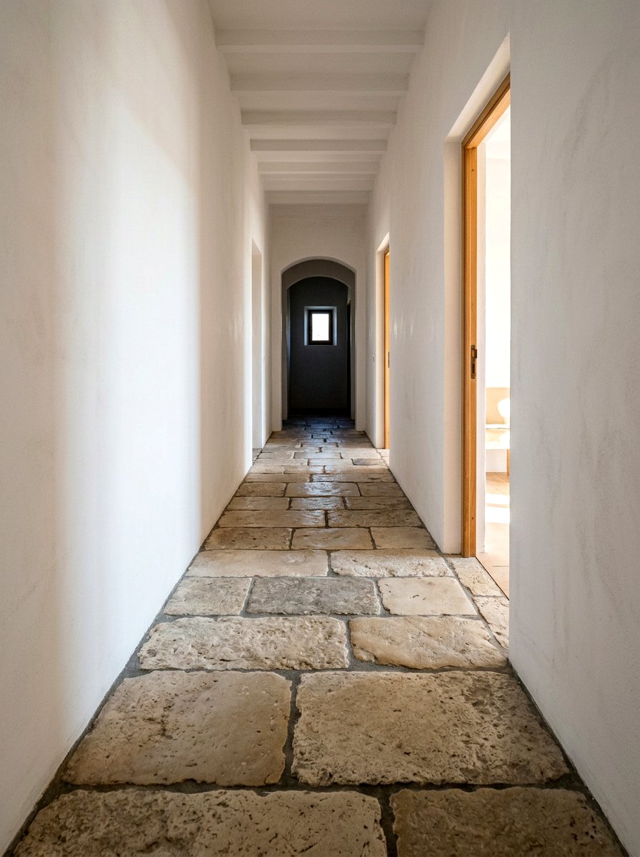 Hallway With Weathered Stone Flooring - 25 Spring Wabi Sabi Decor Ideas