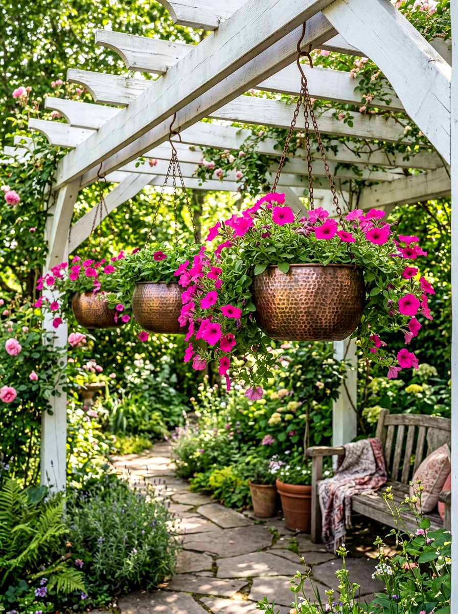 Hammered metal hanging pots - 25 Spring Metal Planter Ideas