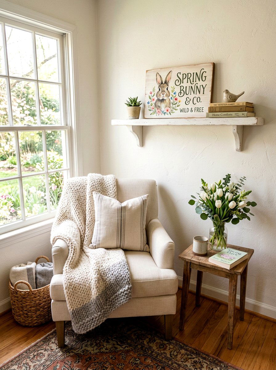 Hand Painted Bunny Sign - 25 Spring Farmhouse Sign Ideas