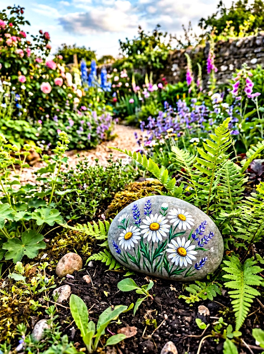 Hand Painted Floral Stone - 25 Spring Stepping Stone Decor Ideas