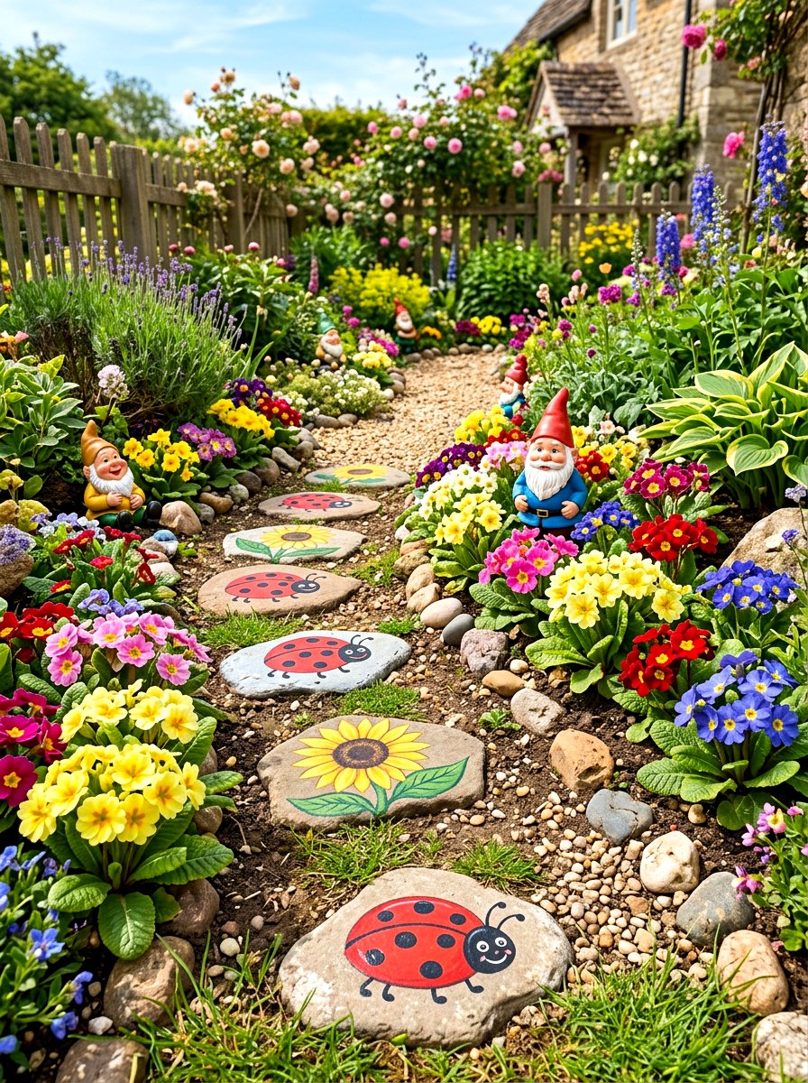 Hand Painted Garden Rock - 25 Spring Stepping Stone Ideas
