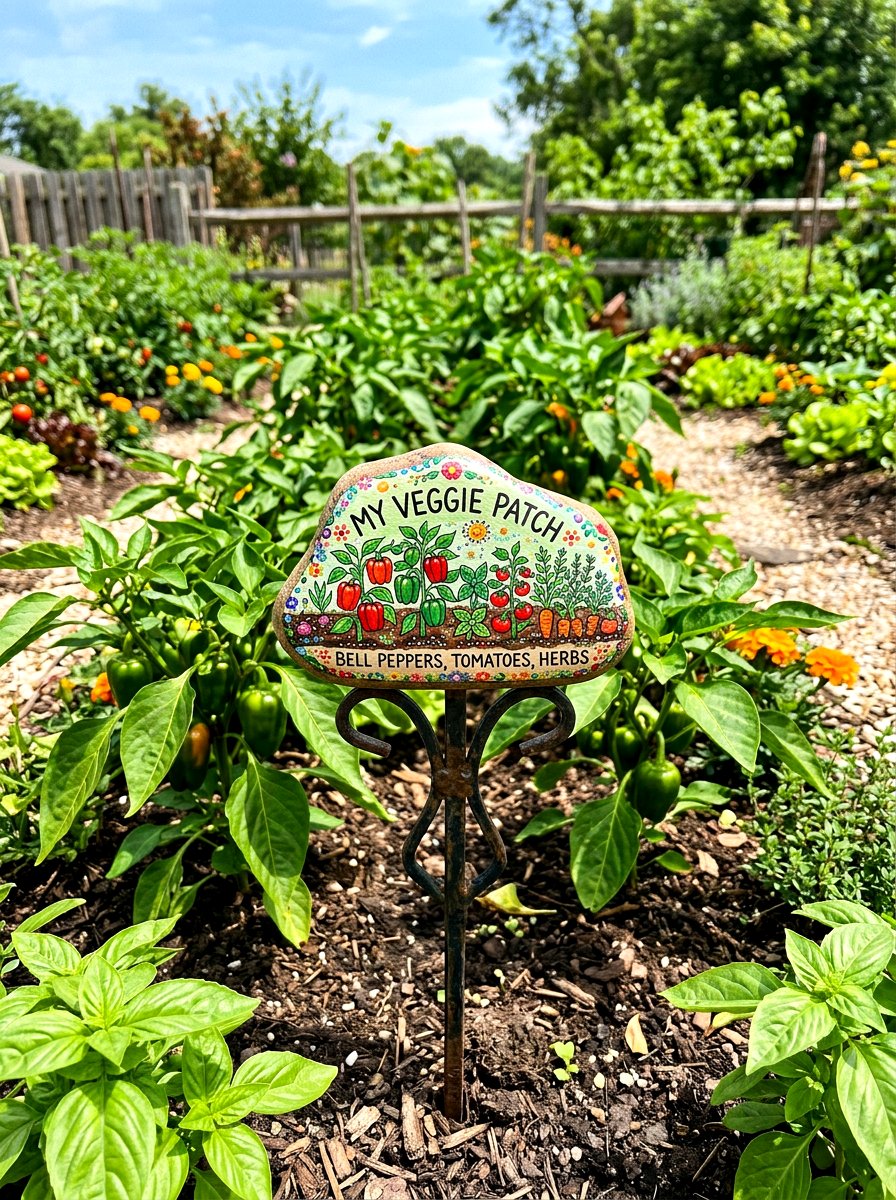 Hand Painted Garden Rock - 25 Spring Garden Stake Ideas