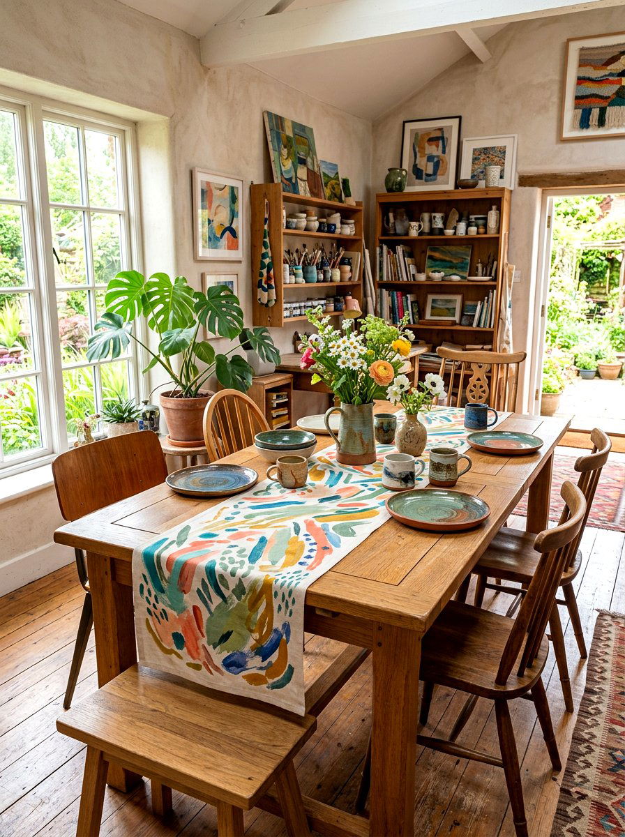 Hand Painted Table Runner - 25 Spring Table Runner Ideas