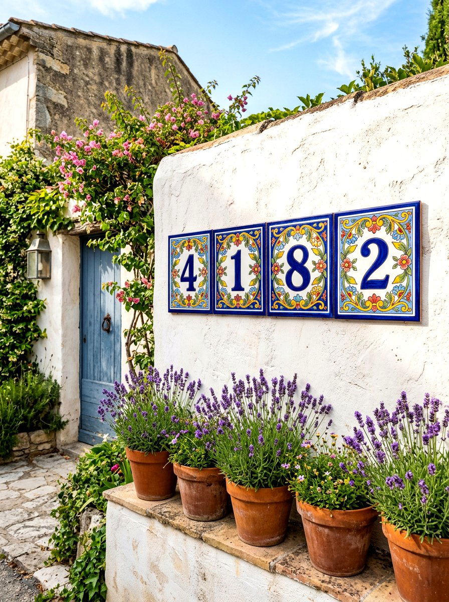 Hand Painted Tile House Numbers - 25 Spring House Number Decor Ideas