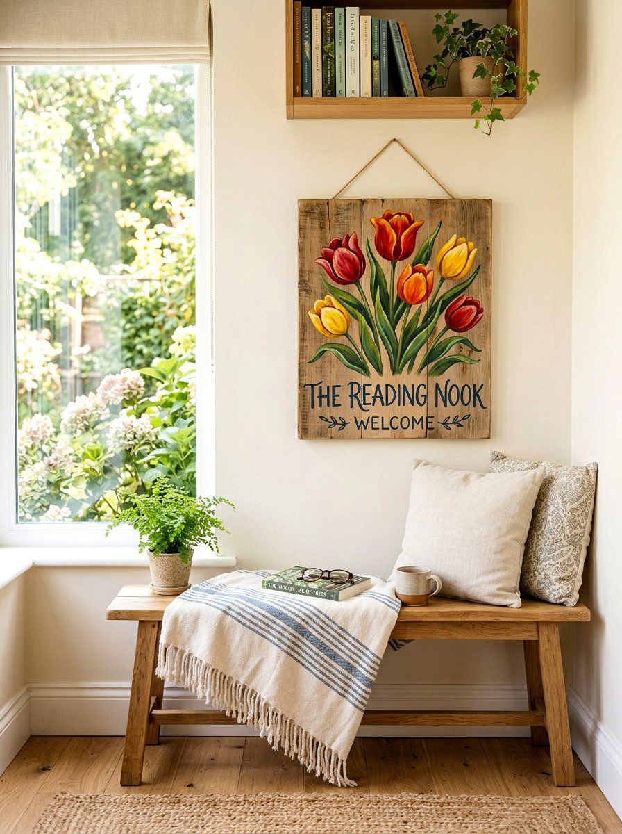 Hand Painted Tulip Sign - 25 Spring Painted Sign Ideas
