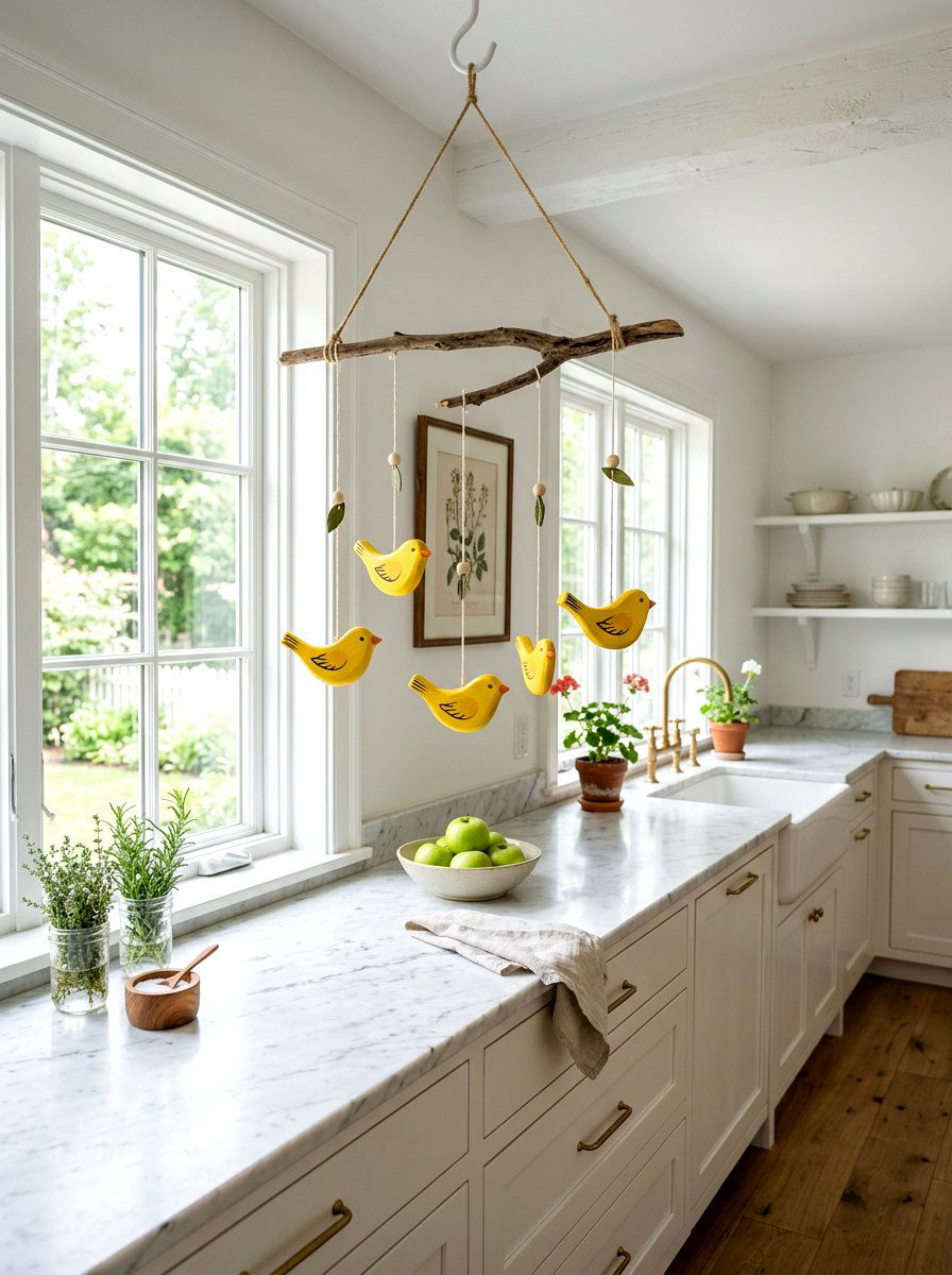 Hand Painted Wood Bird - 25 Spring Bird Mobile Ideas