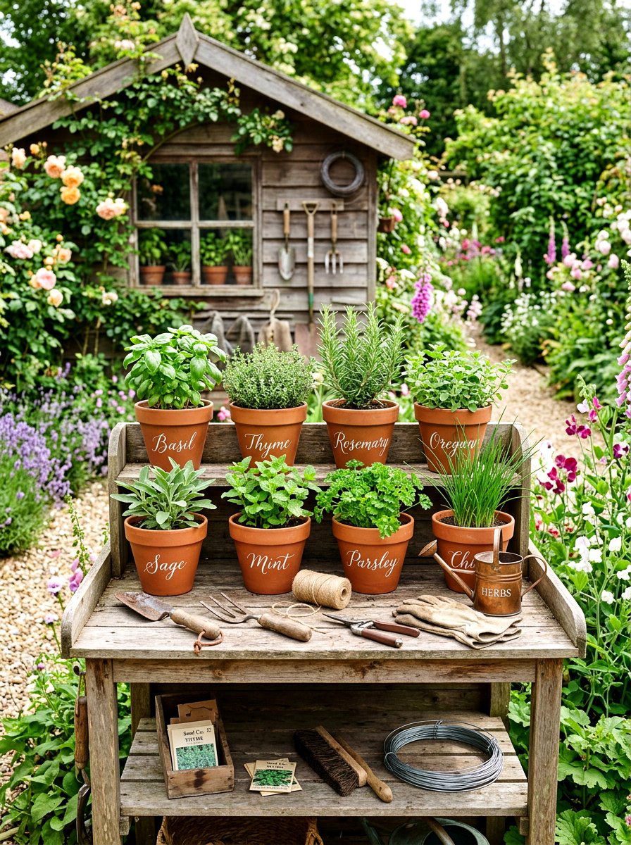 Hand lettered herb pots - 25 Spring Terracotta Pot Ideas