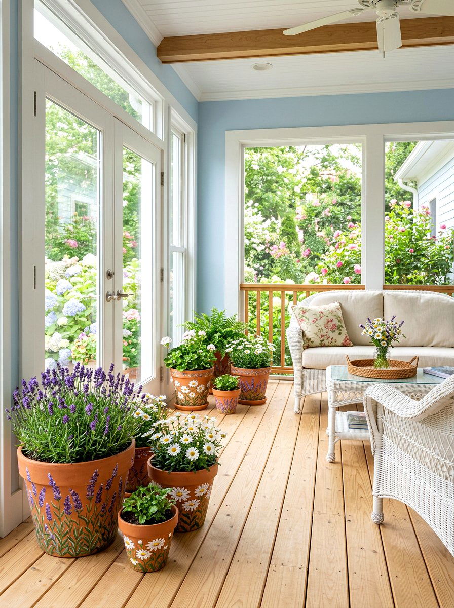 Hand painted floral clay pots - 25 Spring Terracotta Pot Craft Ideas