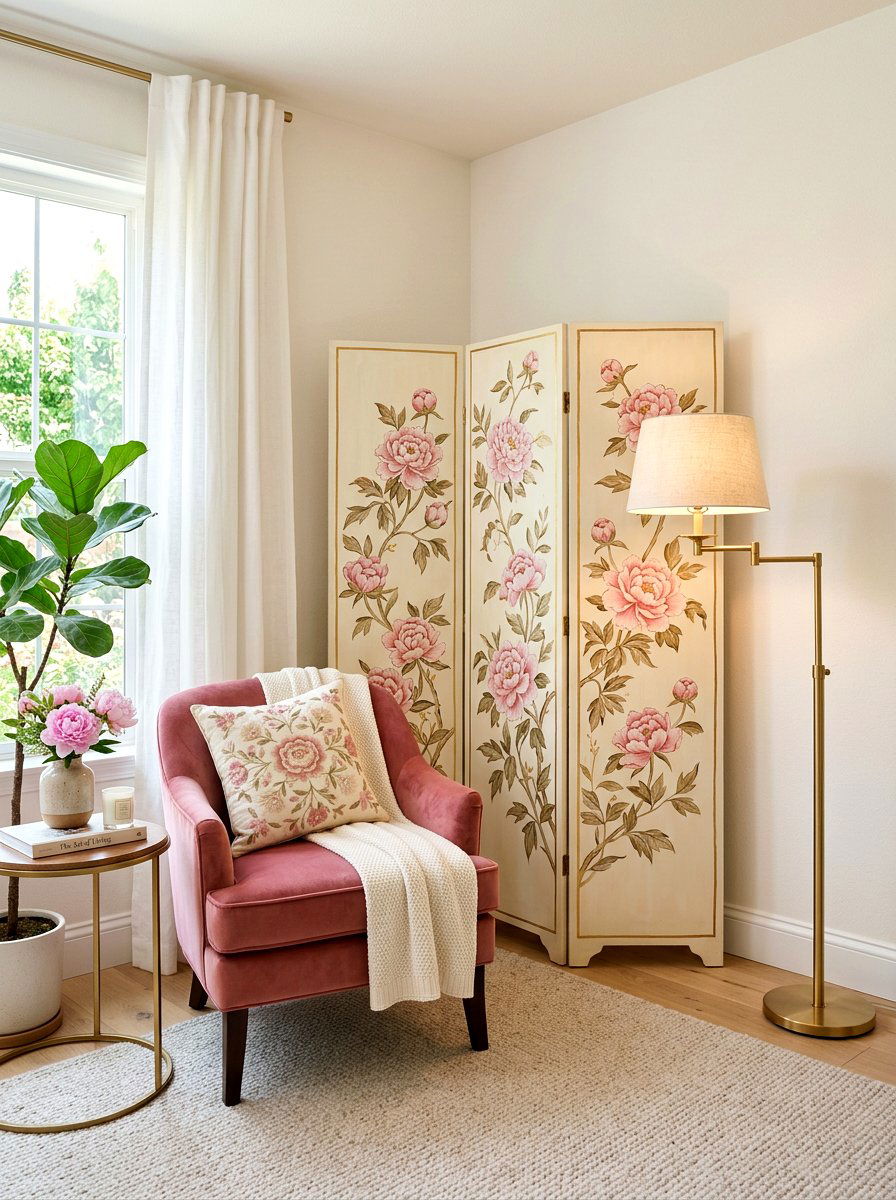 Hand painted floral screen - 25 Spring Chinoiserie Decor Ideas